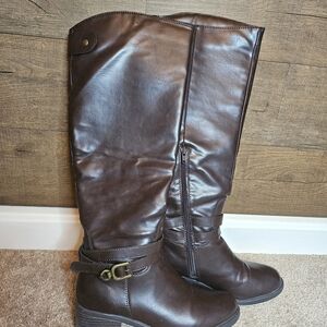 RAMPAGE Brown Heeled Knee High Moto Detail Boots Size 6.5
